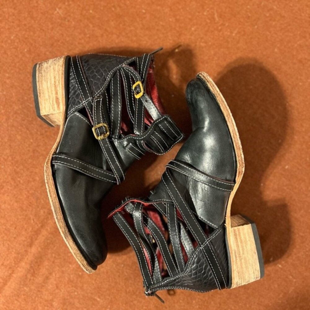 Freebird by Steven Stair Booties in Black/Croc Combo Rare Find